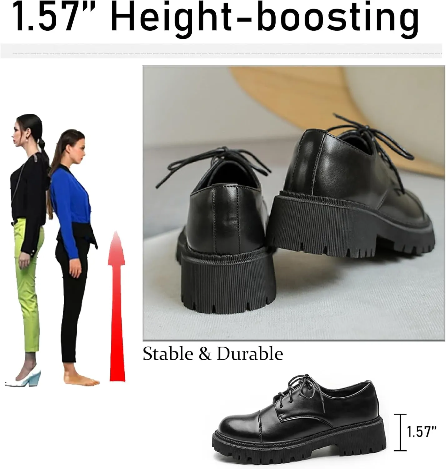 Women's Patent Leather Platform Oxfords Classic Lace Up Comfortable Round Toe Non-Slip Lug Sole Chunky Heel Uniform Dress Shoes for Business Casual Work Office