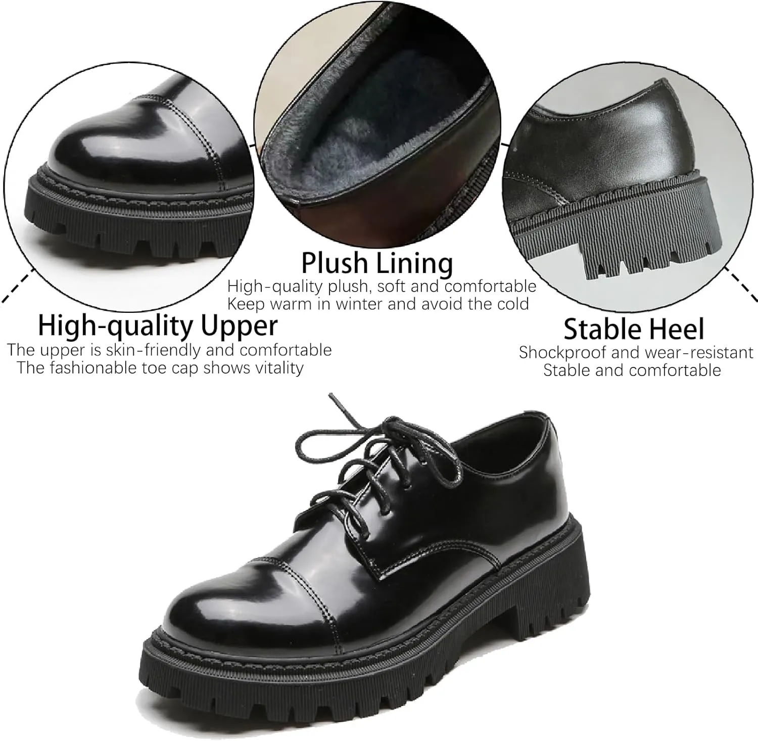 Women's Patent Leather Platform Oxfords Classic Lace Up Comfortable Round Toe Non-Slip Lug Sole Chunky Heel Uniform Dress Shoes for Business Casual Work Office