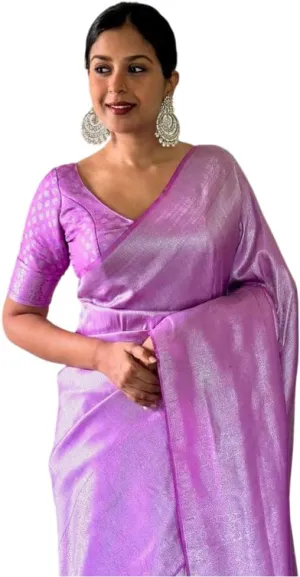 Women's Pure Lichi Silk Indian Wedding Wear kanjeevaram Saree with UnStitched Blouse Piece