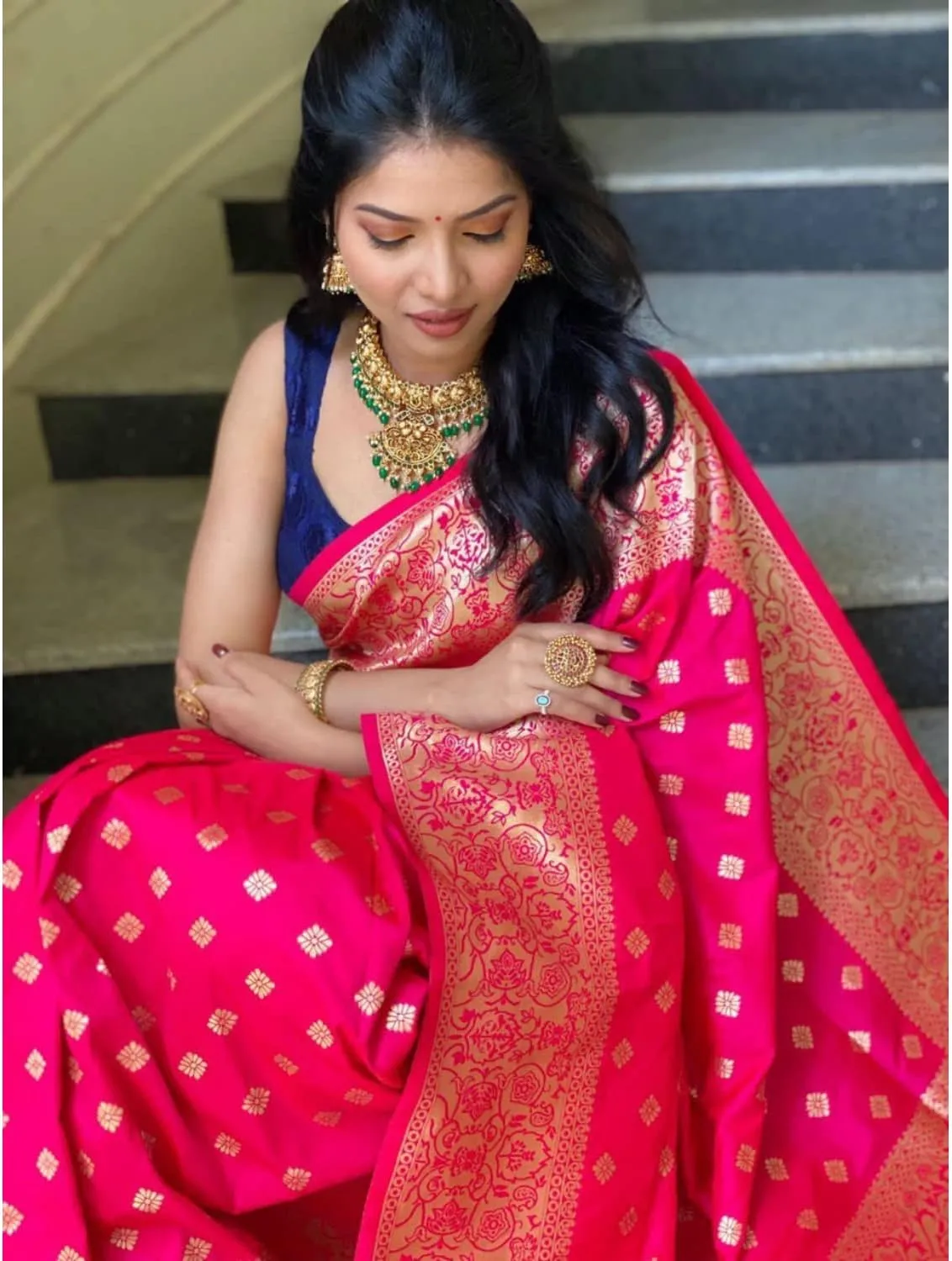 Women's Pure Lichi Silk Indian Wedding Wear kanjeevaram Saree with UnStitched Blouse Piece