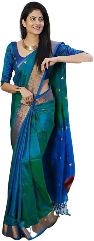 Women's Pure Lichi Silk Indian Wedding Wear kanjeevaram Saree with UnStitched Blouse Piece