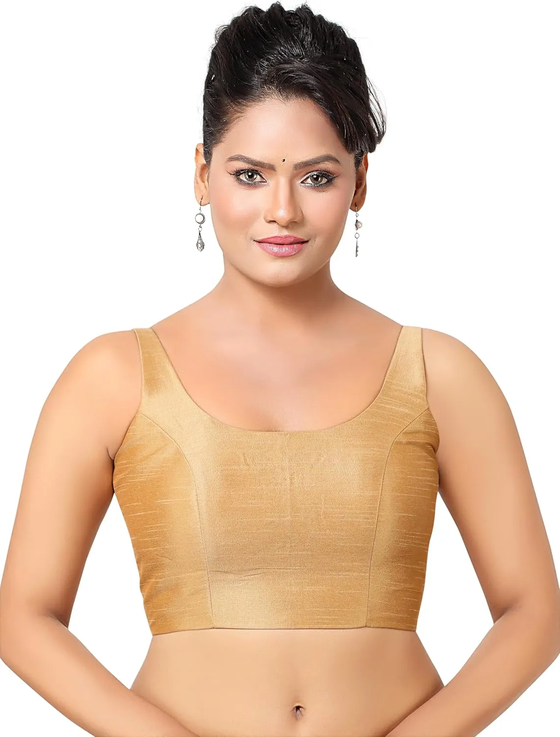 Womens Solid Pattern Sleeveless Padded Readymade Saree Blouse