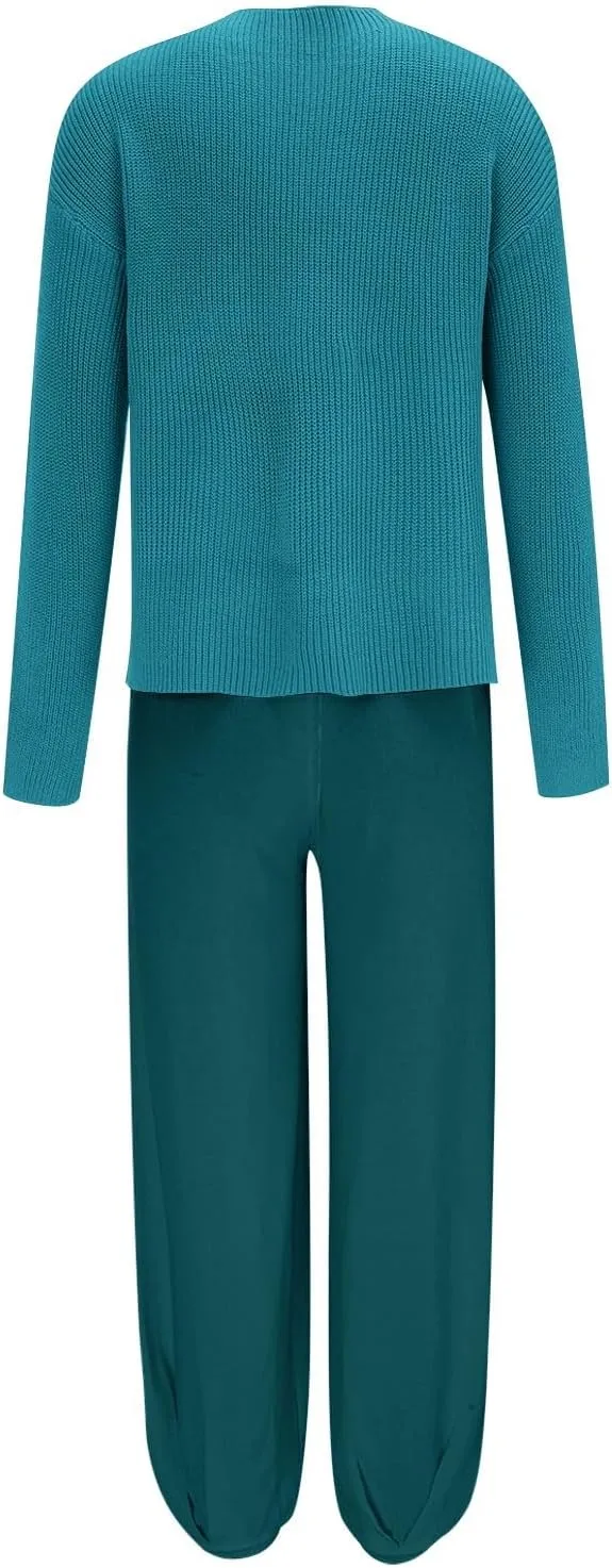Women's Trendy Sweatsuits Chest Pocket Knit Long Sleeve Pullover Sweater and Jogger Pants Sets Casual Two Piece Lounge Outfit