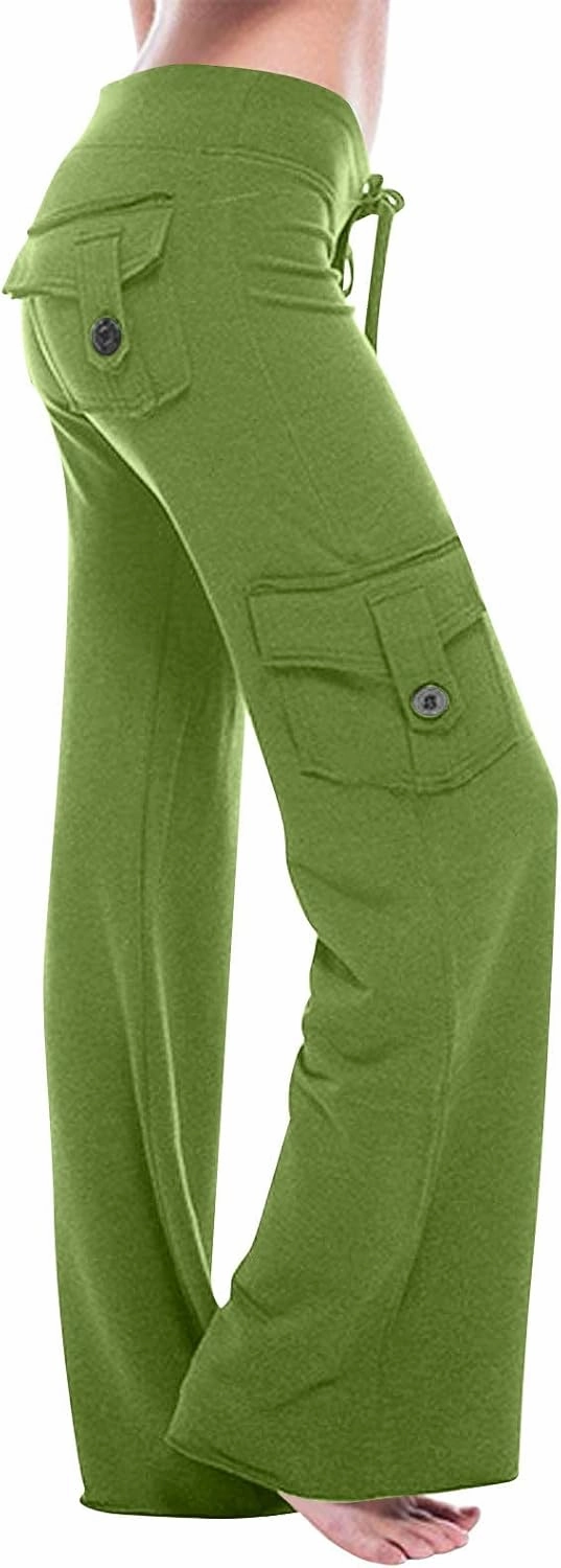Womens Cargo Pants with Pockets Elastic Waist Drawstring Wide Leg Pants Woman 2024 Fall Outfits Winter Clothes