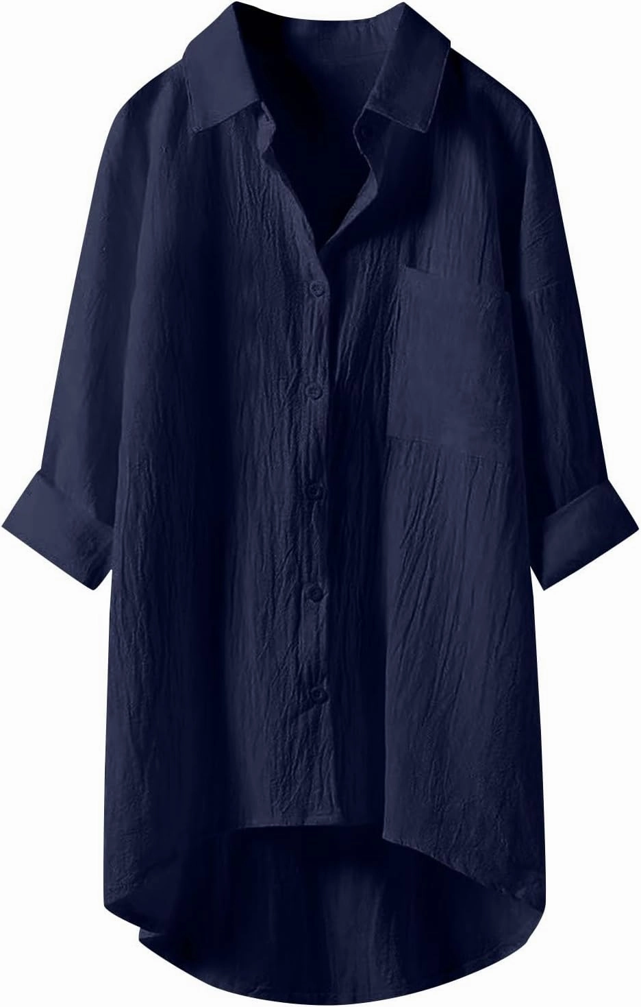 Womens Cotton Linen Button Down Flowy Shirts Long Sleeve V Neck Elegant High Low Loose Tops Plain Oversize Blouse