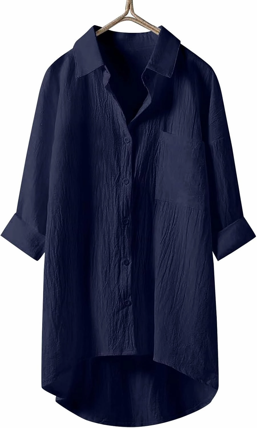 Womens Cotton Linen Button Down Flowy Shirts Long Sleeve V Neck Elegant High Low Loose Tops Plain Oversize Blouse