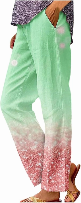 Womens Cotton Linen Pants Elastic High Waist Straight Leg Loose Comfy Lounge Pants Casual Slacks Summer Trousers