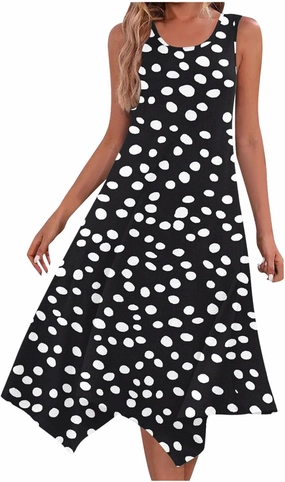 Womens Dresses Casual Summer Fashion Flowy Sleeveless Tank Sundress Crewneck Beach Vacation Swing Long Maxi Dresses