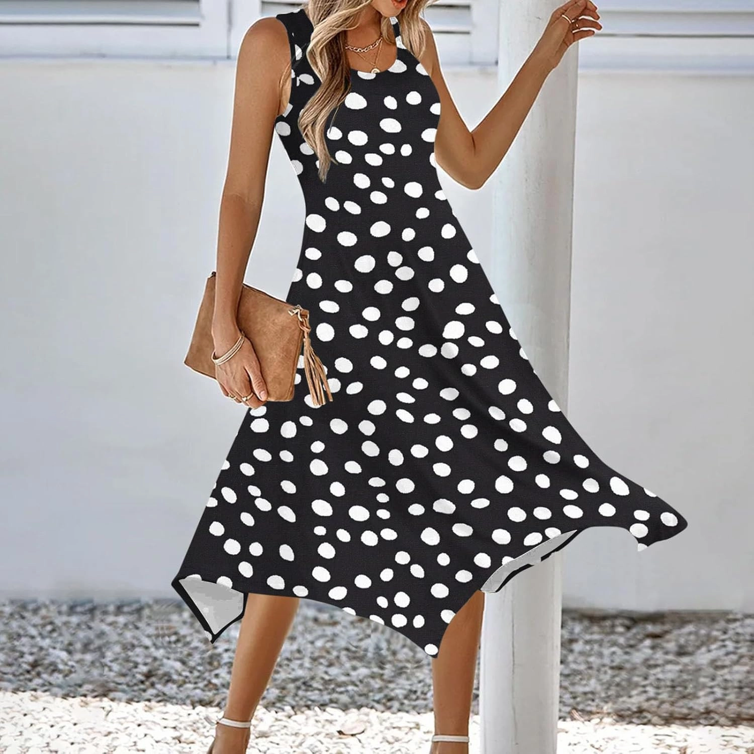 Womens Dresses Casual Summer Fashion Flowy Sleeveless Tank Sundress Crewneck Beach Vacation Swing Long Maxi Dresses