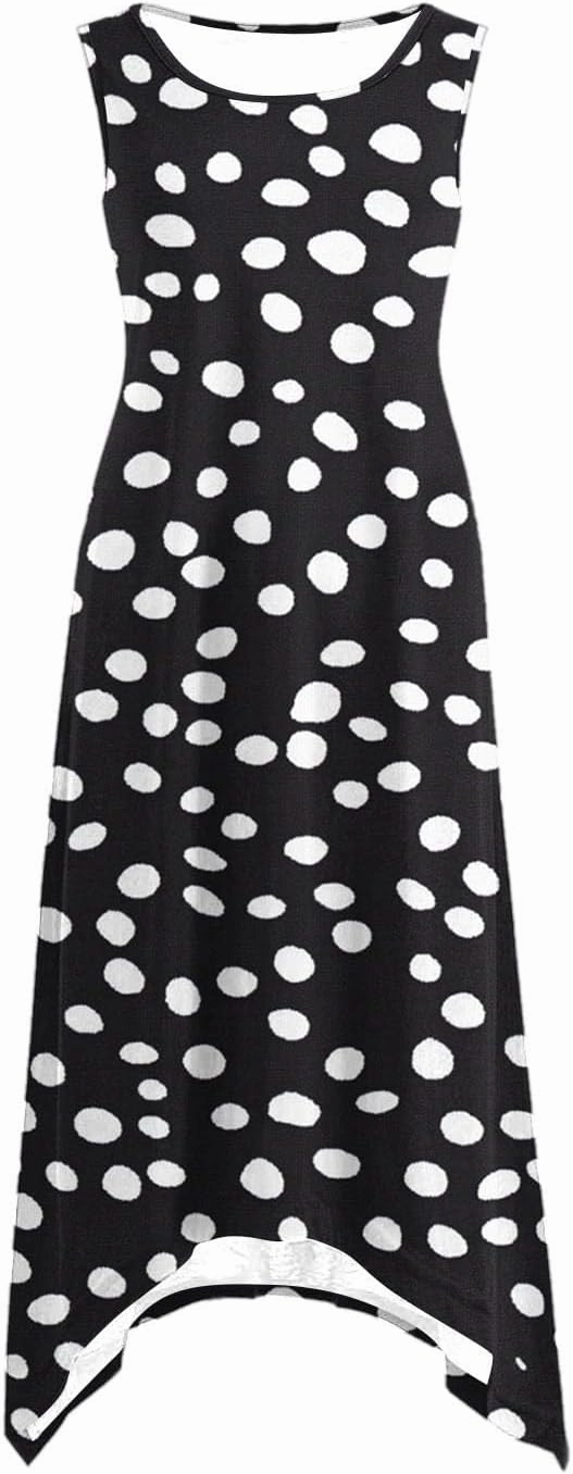 Womens Dresses Casual Summer Fashion Flowy Sleeveless Tank Sundress Crewneck Beach Vacation Swing Long Maxi Dresses