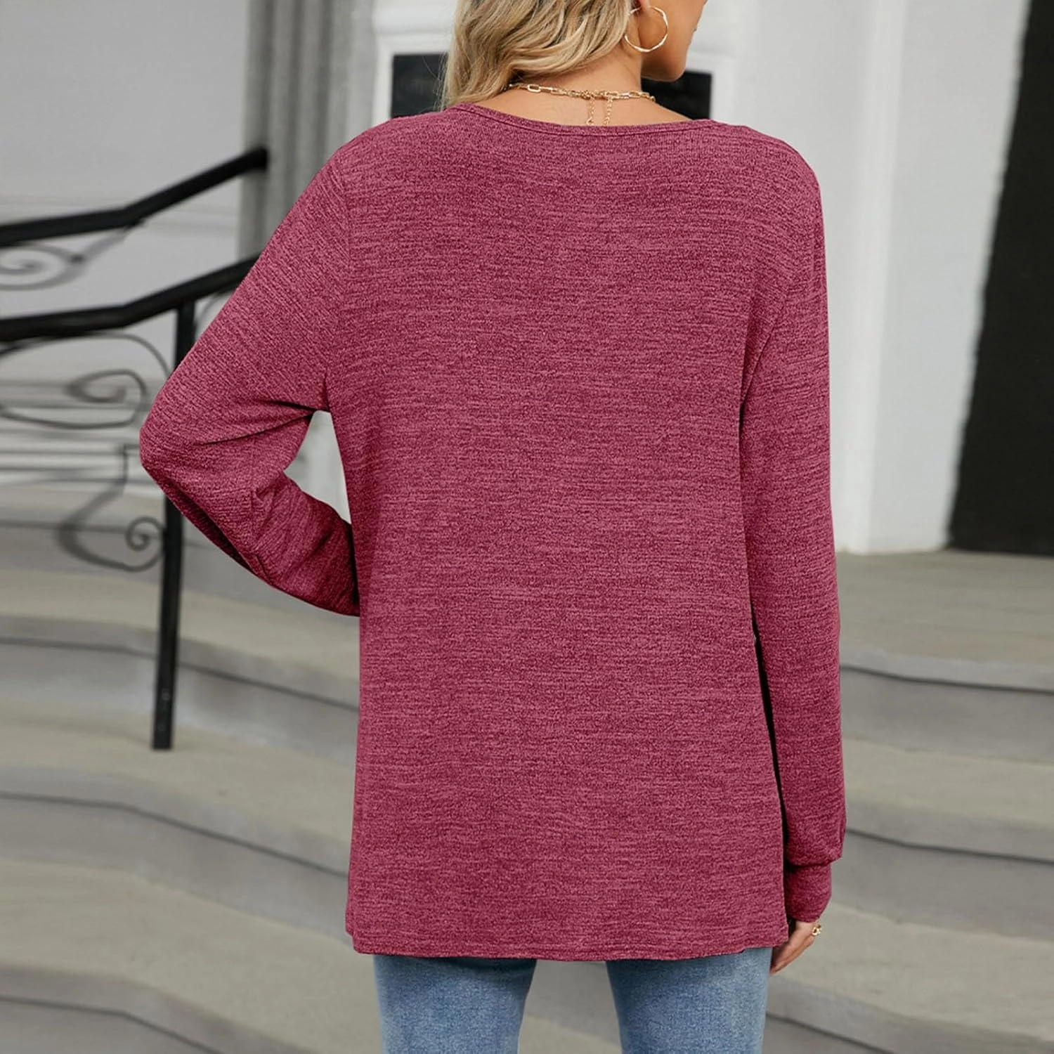 Womens Fall t Shirt Long Sleeve Front Key Hole Ruched Casual Pullover Tops Loose Fit Going Out Outfits Clothes