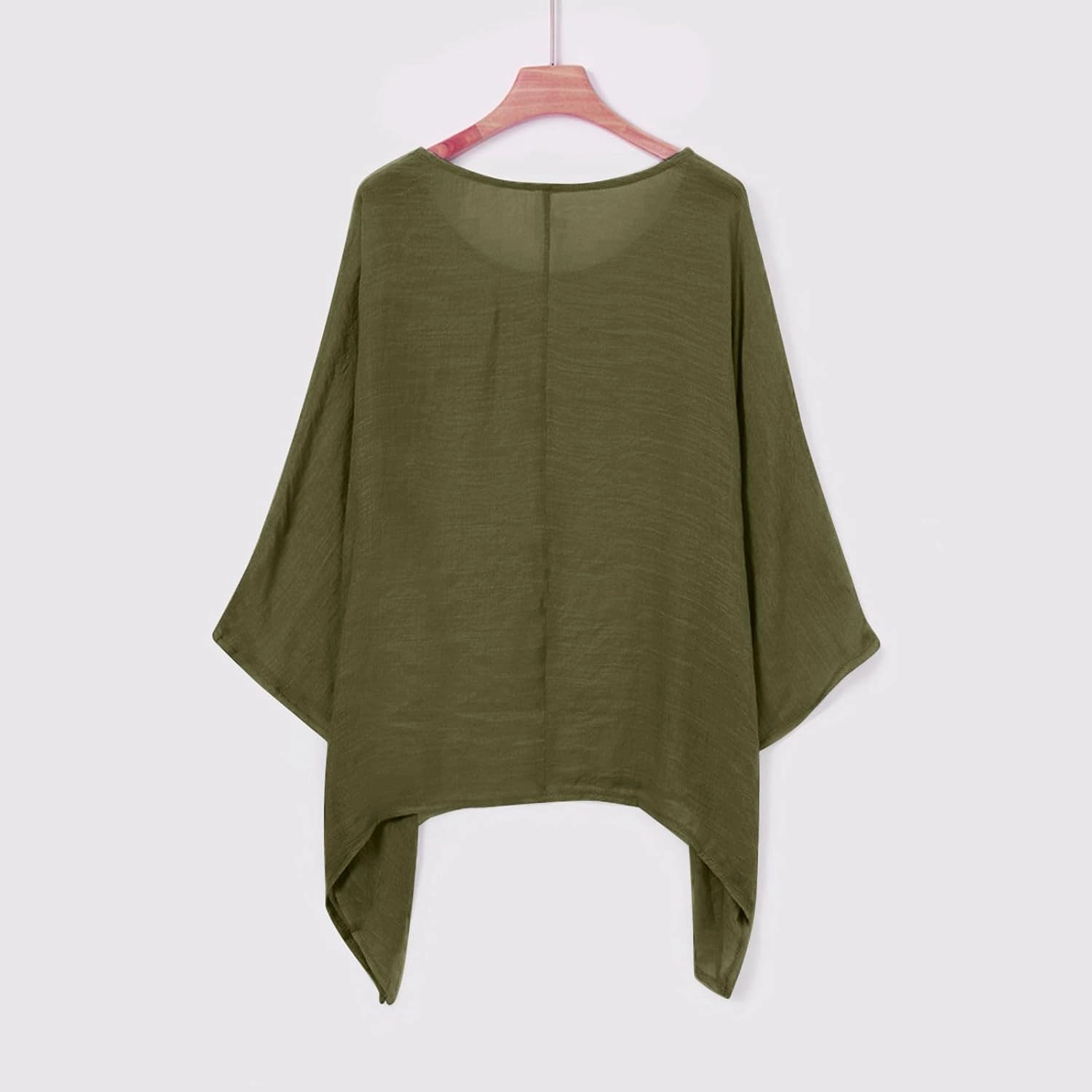 Womens Plus Size Cotton Linen Shirts Elegant 3/4 Sleeve Round Neck Summer Cape Blouses Casual Loose Fit Tunic Tops