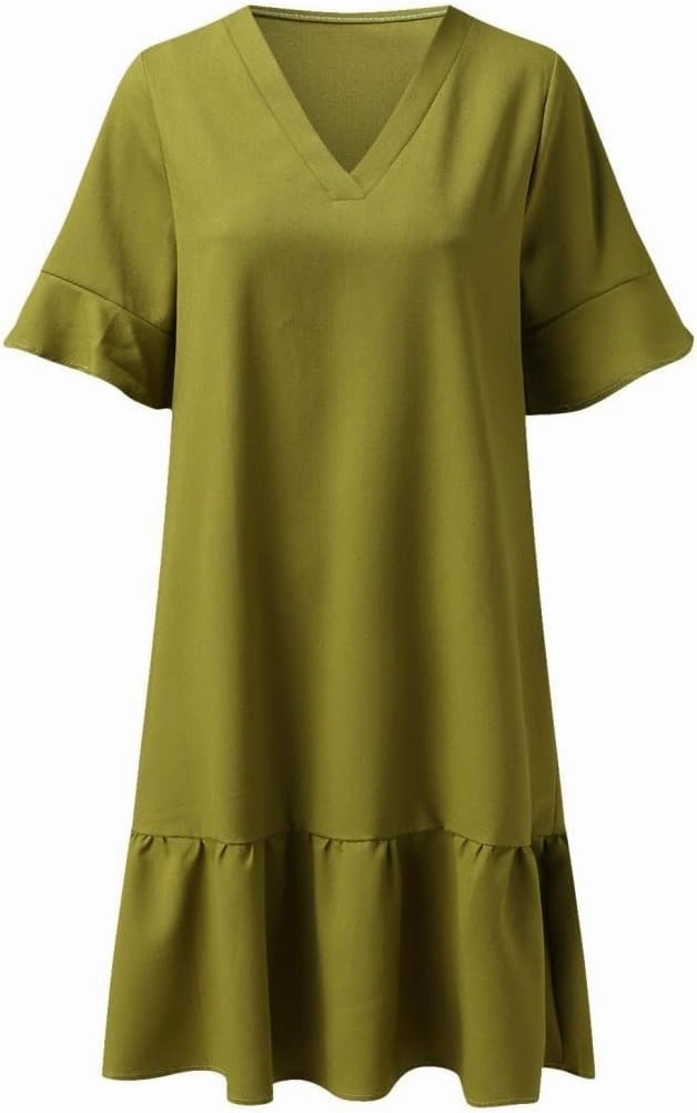 Womens Ruffle Midi Dress Summer Swimsuit Coverups Sexy V Neck Bathing Suit Cover Ups Casual Loose Short Sleeve Dress