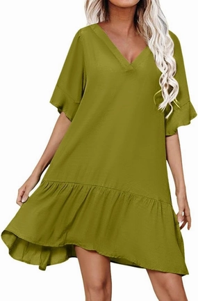 Womens Ruffle Midi Dress Summer Swimsuit Coverups Sexy V Neck Bathing Suit Cover Ups Casual Loose Short Sleeve Dress