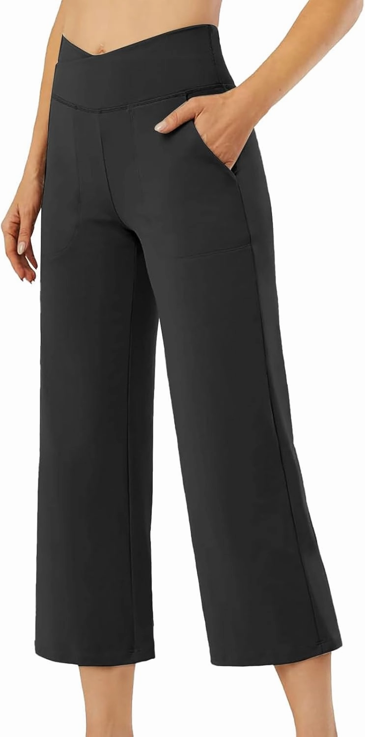 Womens Straight Leg Pants Womens Wrinkle Free Mid Rise Casual Wide Leg Trousers Button Down Loose Work Office Business S