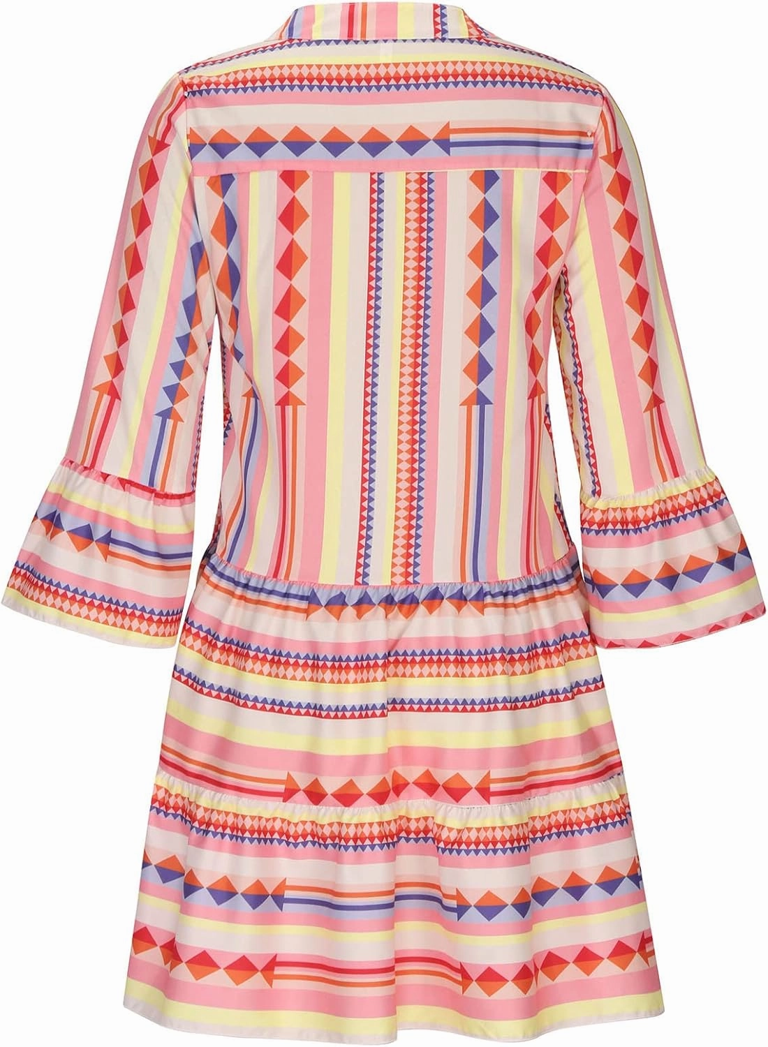 Womens Summer Casual V-Neck 3/4 Sleeve Sundress Boho Print Hawaiian Beach Dress Flowy Swing Vacation Mini Dress