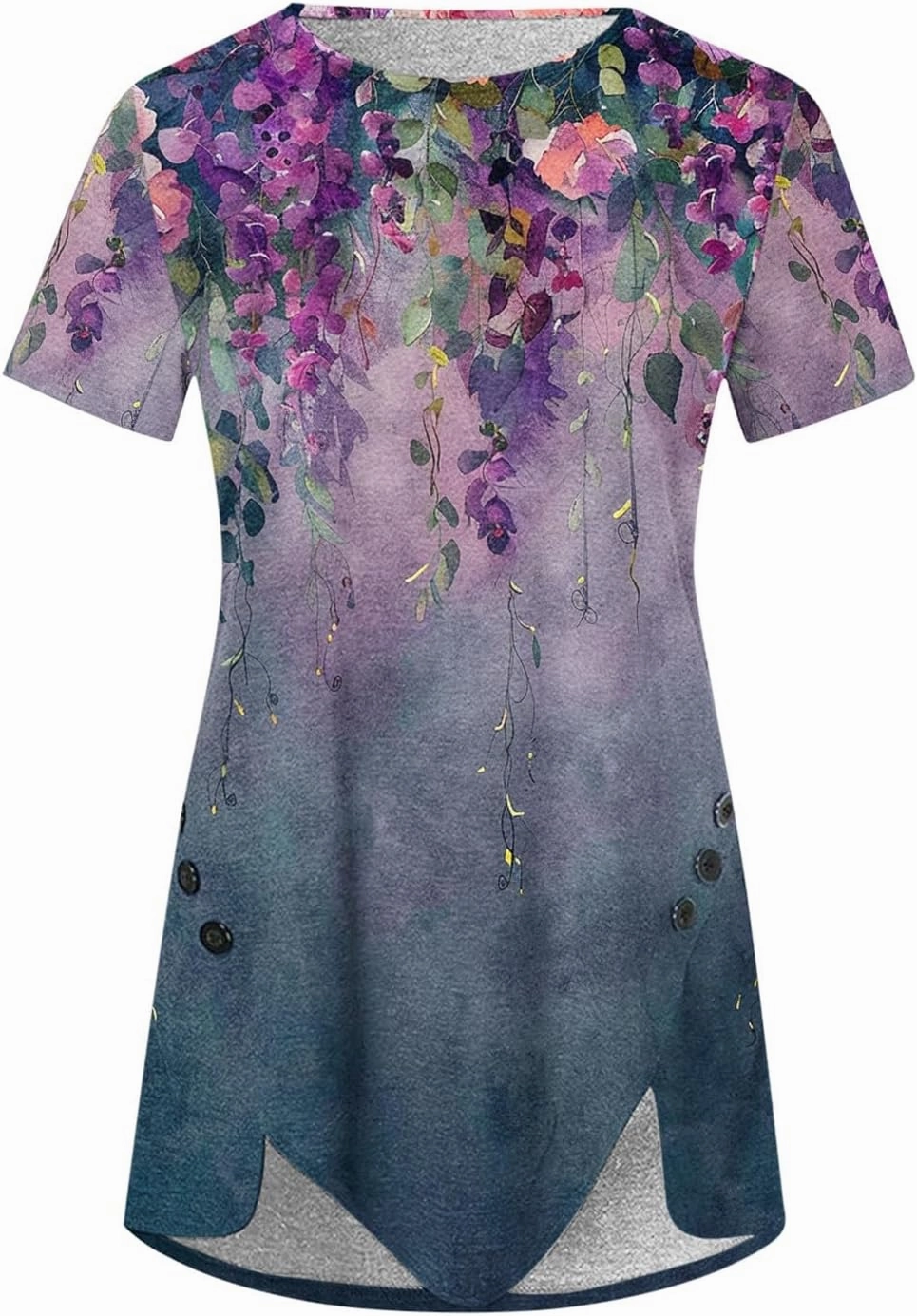 Womens Summer Tops Casual Short Sleeve Side Button Tunci Shirts Cute Floral Tops Casual Ladies Summer Tops 2024