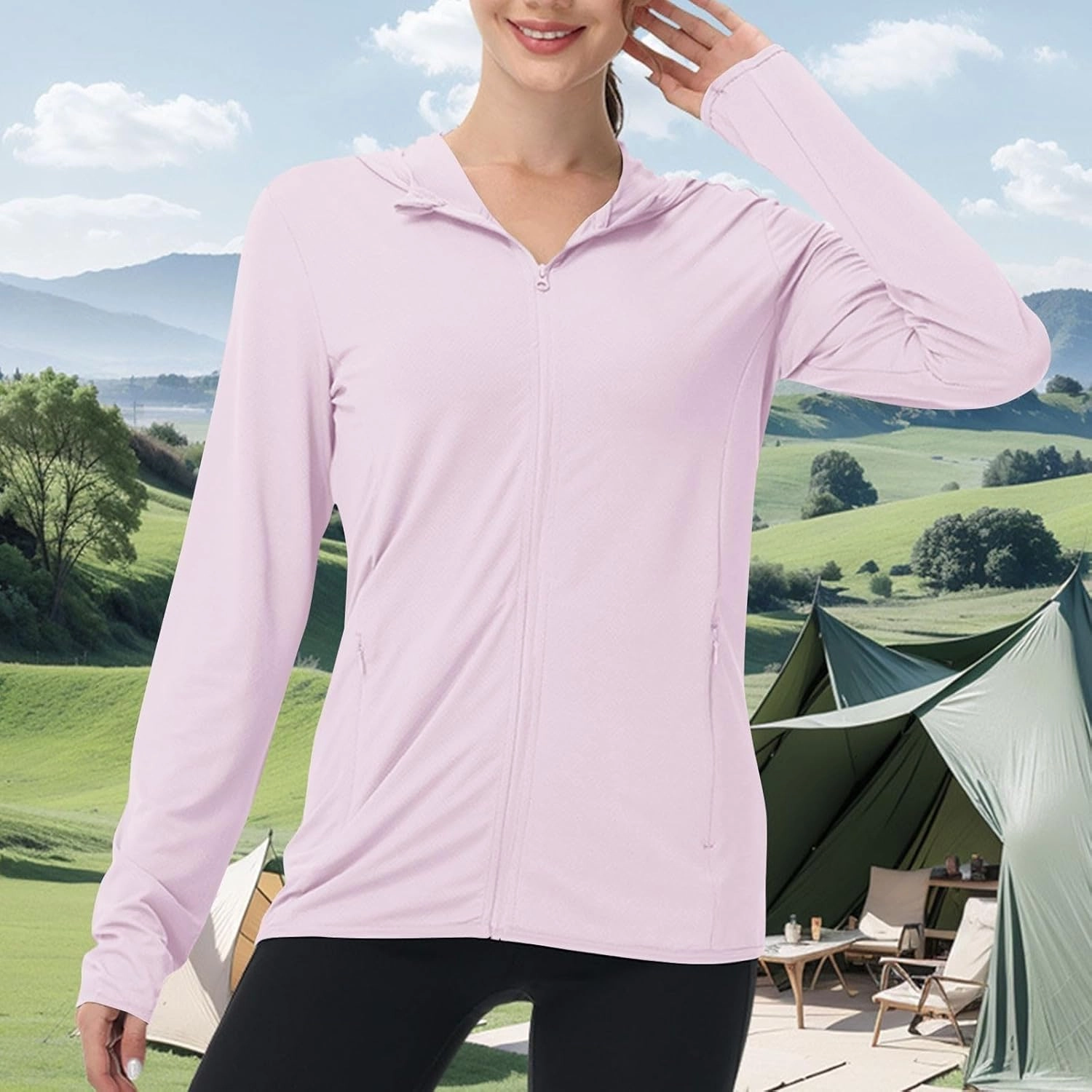 Womens UPF 50  Sun Protection Hoodie Long Sleeve Zip Up SPF UV Shirt Fishing Hiking Outdoor Summer Lightweight Jacket