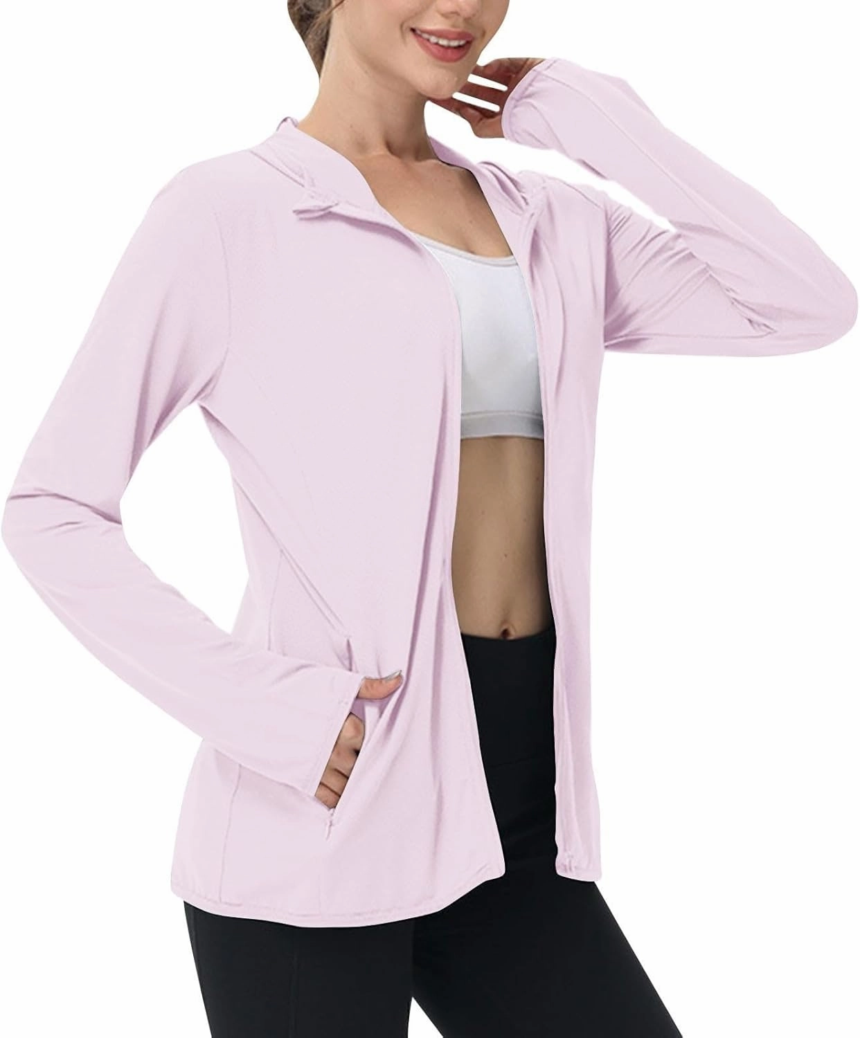 Womens UPF 50  Sun Protection Hoodie Long Sleeve Zip Up SPF UV Shirt Fishing Hiking Outdoor Summer Lightweight Jacket