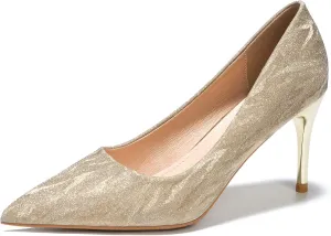 WUIWUIYU Women's High Heel Pumps Pointed Toe Classic Wedding Bridal Stiletto Heeled Party Dress Shoes Glittery Pumps