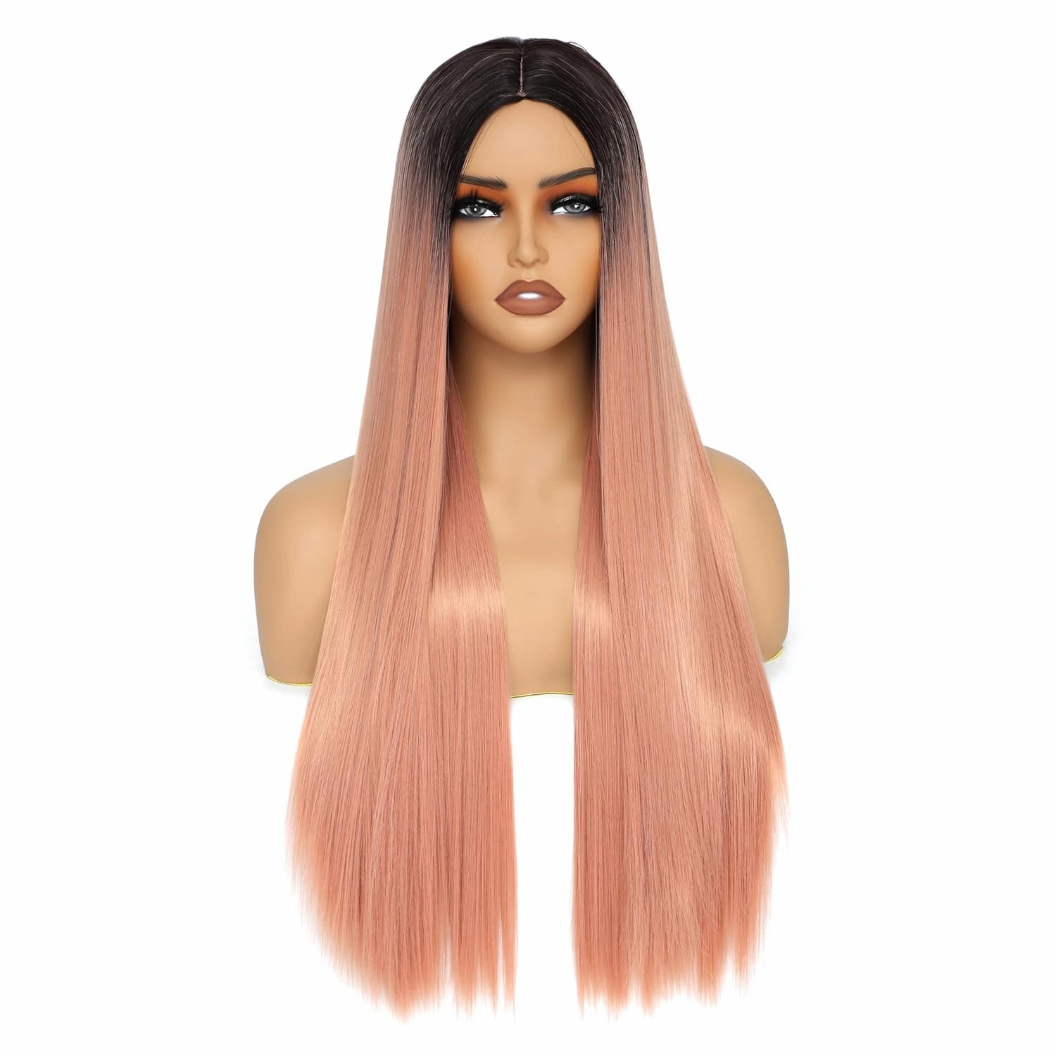 X-TRESS 28 Inch Straight Ombre Pink Long Silk Wig for Women Synthetic Wig Halloween Party Or Daily Use