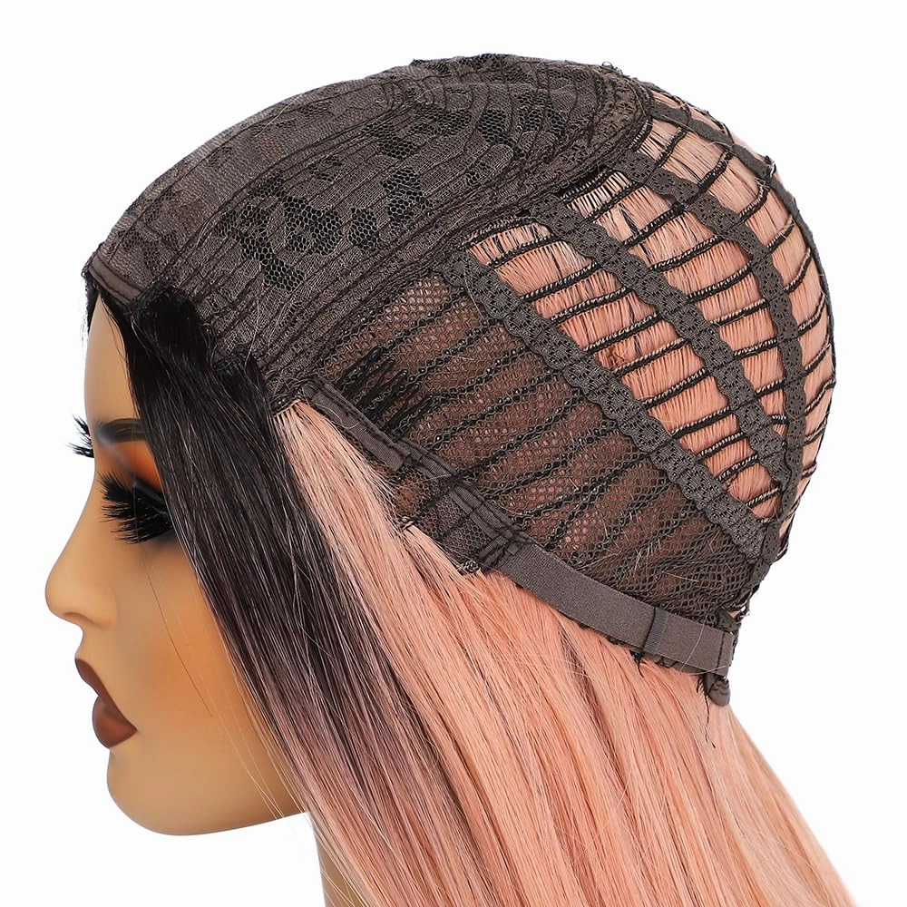 X-TRESS 28 Inch Straight Ombre Pink Long Silk Wig for Women Synthetic Wig Halloween Party Or Daily Use