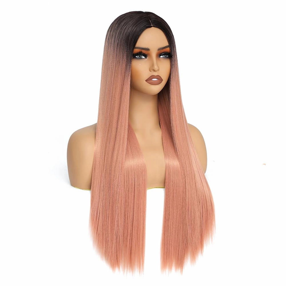 X-TRESS 28 Inch Straight Ombre Pink Long Silk Wig for Women Synthetic Wig Halloween Party Or Daily Use