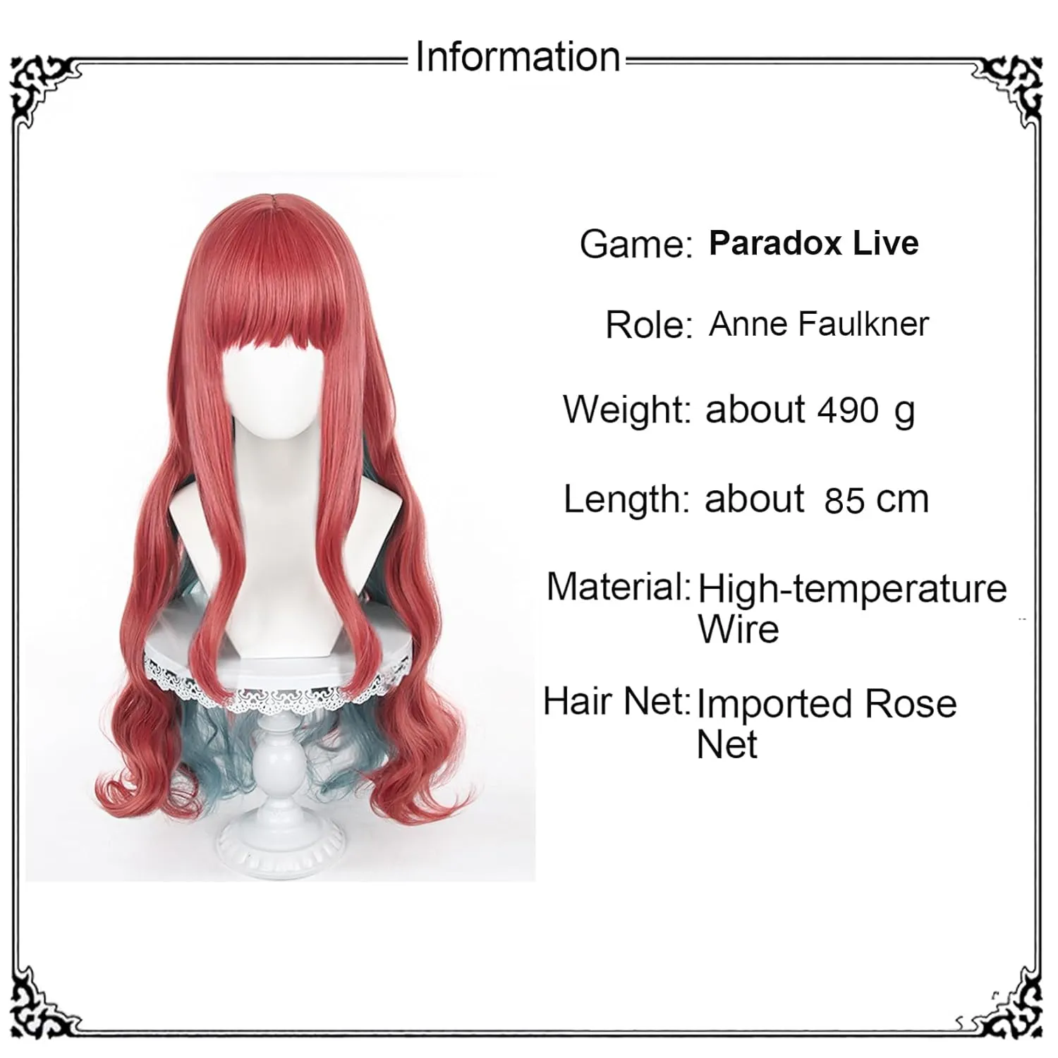 XiongXiongLe Anne Faulkner Cosplay Wig Paradox Live Costume Long Curly Pink Blue Gradient Hair Fiber Synthetic Hairs Wigs for Women Girls Coser Halloween Christmas(Anne Faulkner)