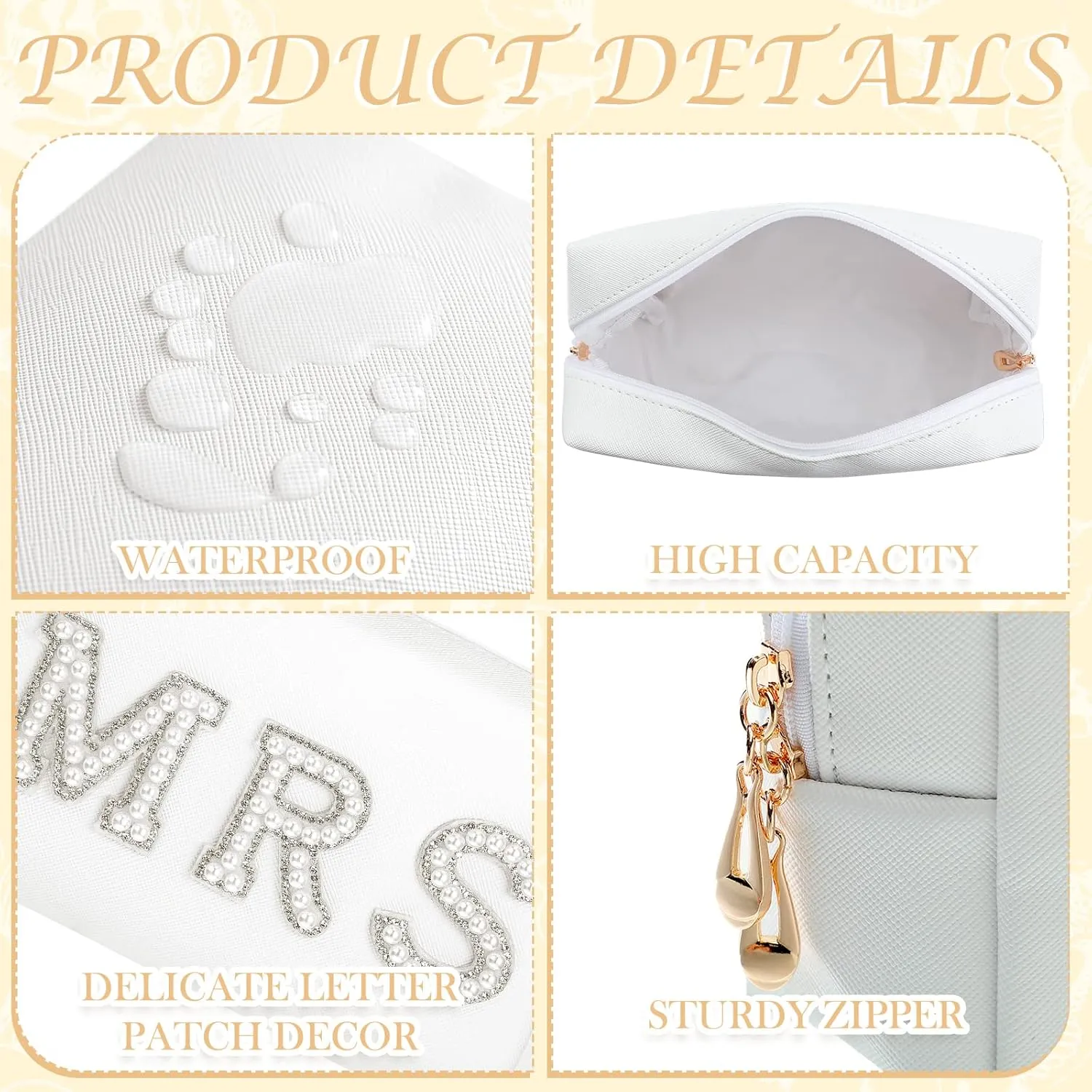 Xtinmee Personalized Initial Wedding Bride Slippers MRS Pearl Letter Makeup Bag Bridal Shower Gifts for Wedding Day (A)