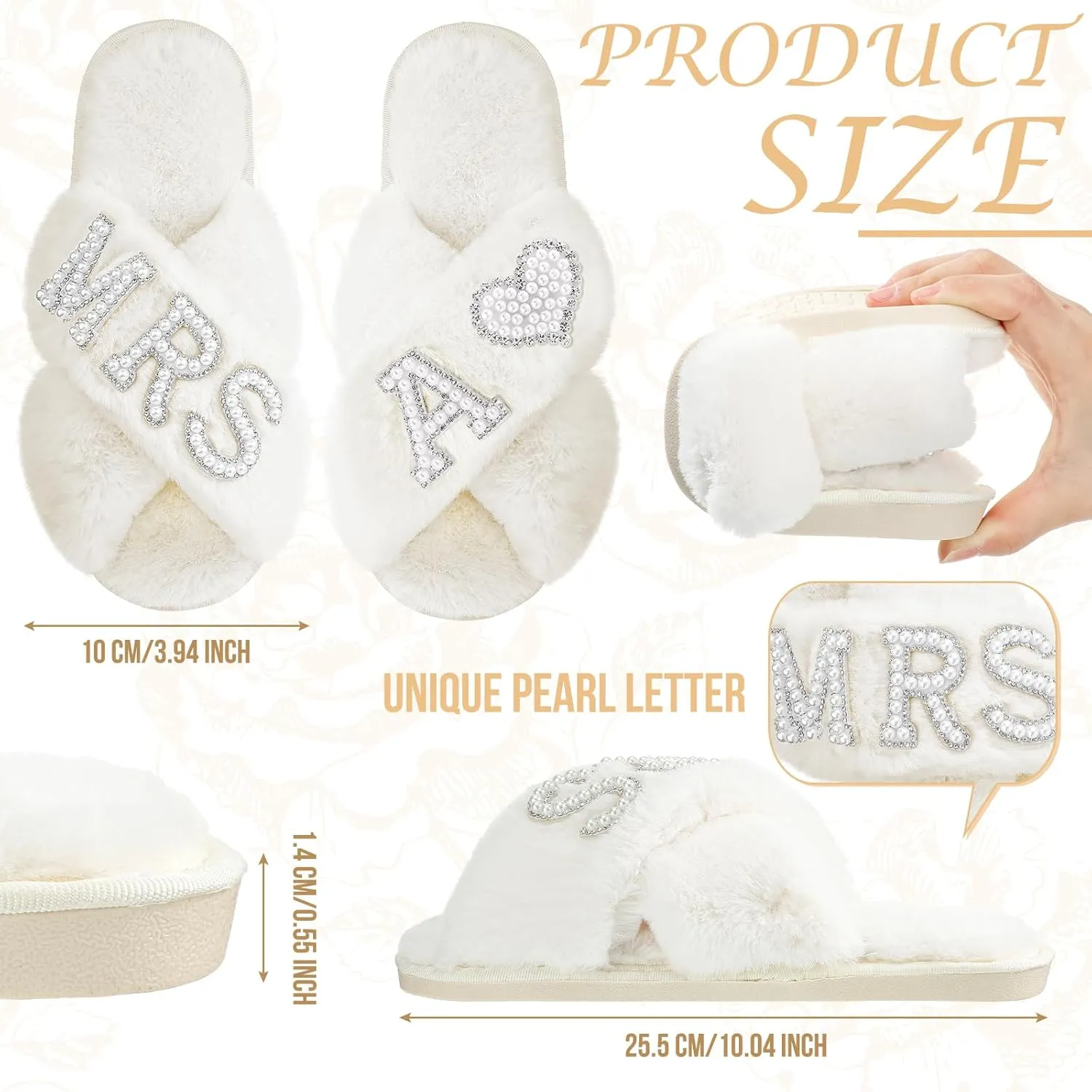 Xtinmee Personalized Initial Wedding Bride Slippers MRS Pearl Letter Makeup Bag Bridal Shower Gifts for Wedding Day (A)