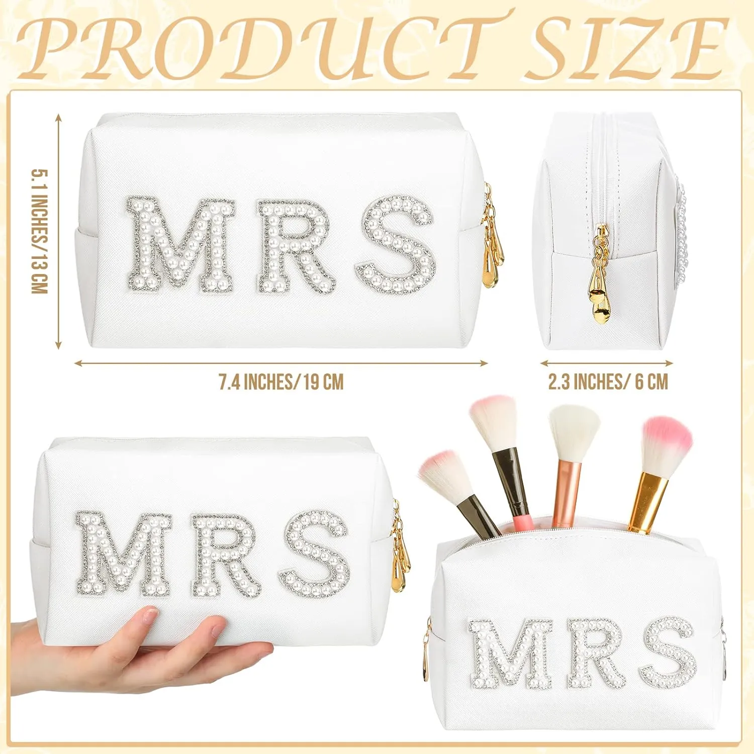 Xtinmee Personalized Initial Wedding Bride Slippers MRS Pearl Letter Makeup Bag Bridal Shower Gifts for Wedding Day (A)