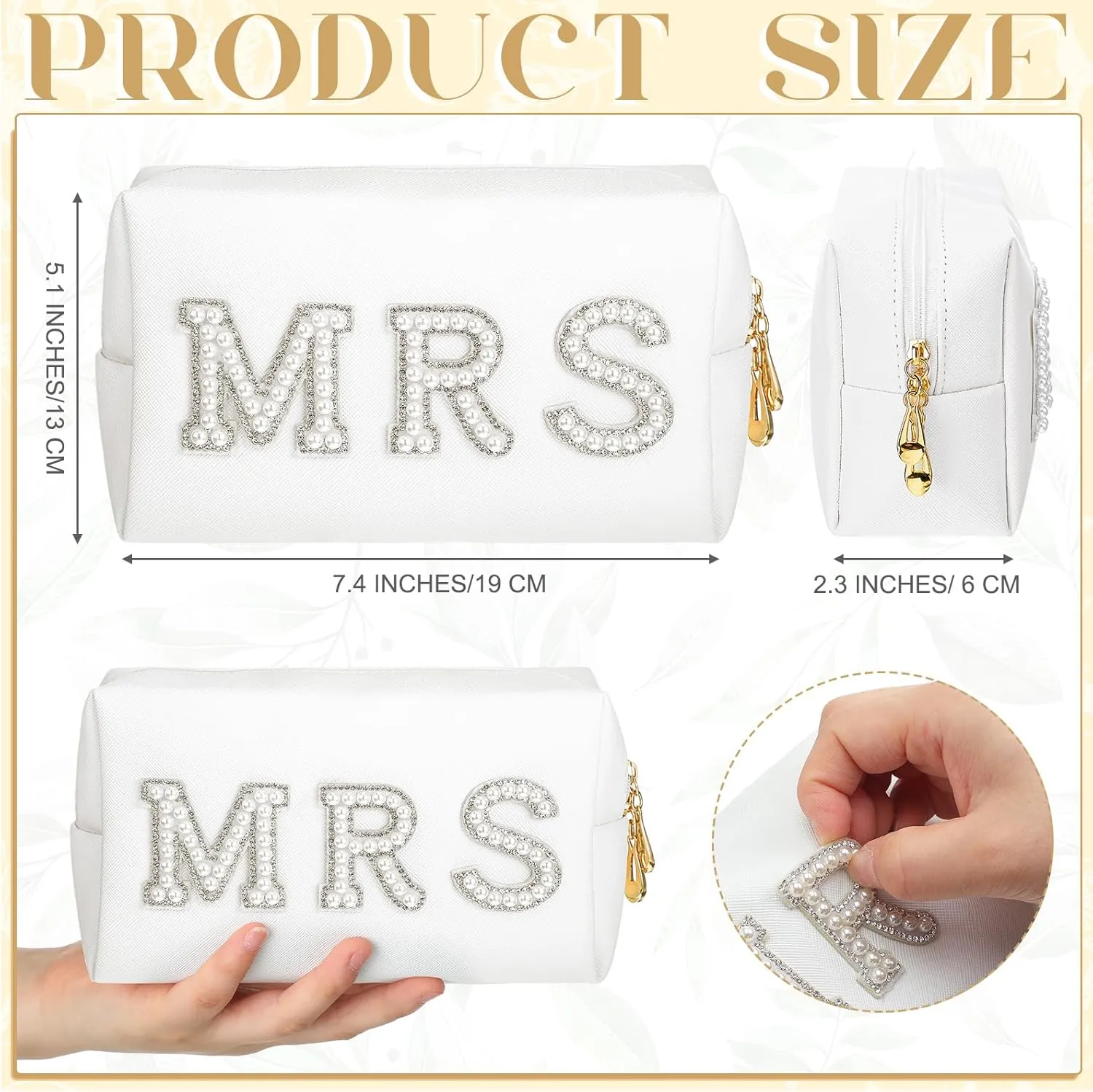Xtinmee Personalized Initial Wedding Bride Slippers MRS Pearl Letter Makeup Bag Bridal Shower Gifts for Wedding Day (W)