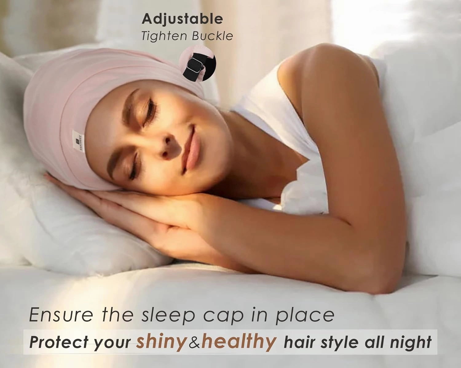 Yanibest 100% Mulberry Silk Lined Sleep Cap Silk Bonnet for Sleeping - Pink Hair Bonnet for Natural Hair Adjustable Slouchy Beanie Hat