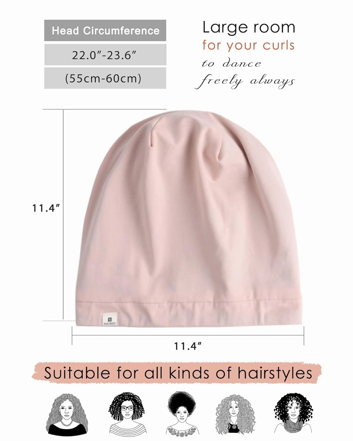 Yanibest 100% Mulberry Silk Lined Sleep Cap Silk Bonnet for Sleeping - Pink Hair Bonnet for Natural Hair Adjustable Slouchy Beanie Hat