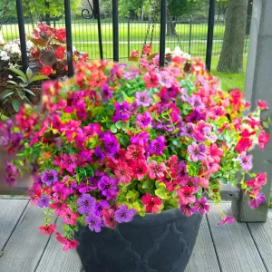 Yastouay 12 Bundles Artificial Flowers for Outdoors, UV Resistant Fake Outdoor Flowers No Fade Faux Outdoor Flowers Plants for Garden Porch Window Box Pot Planters Decor (Fuchsia Rose Red)