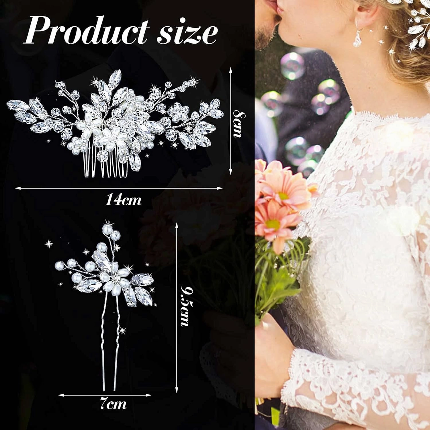 Yeshone 5 Pieces Wedding Hair Comb Bridal Hair Pins Crystal Pearl Hair Accessories Rhinestone Flower Piece for Wedding Bride Women(Silver)