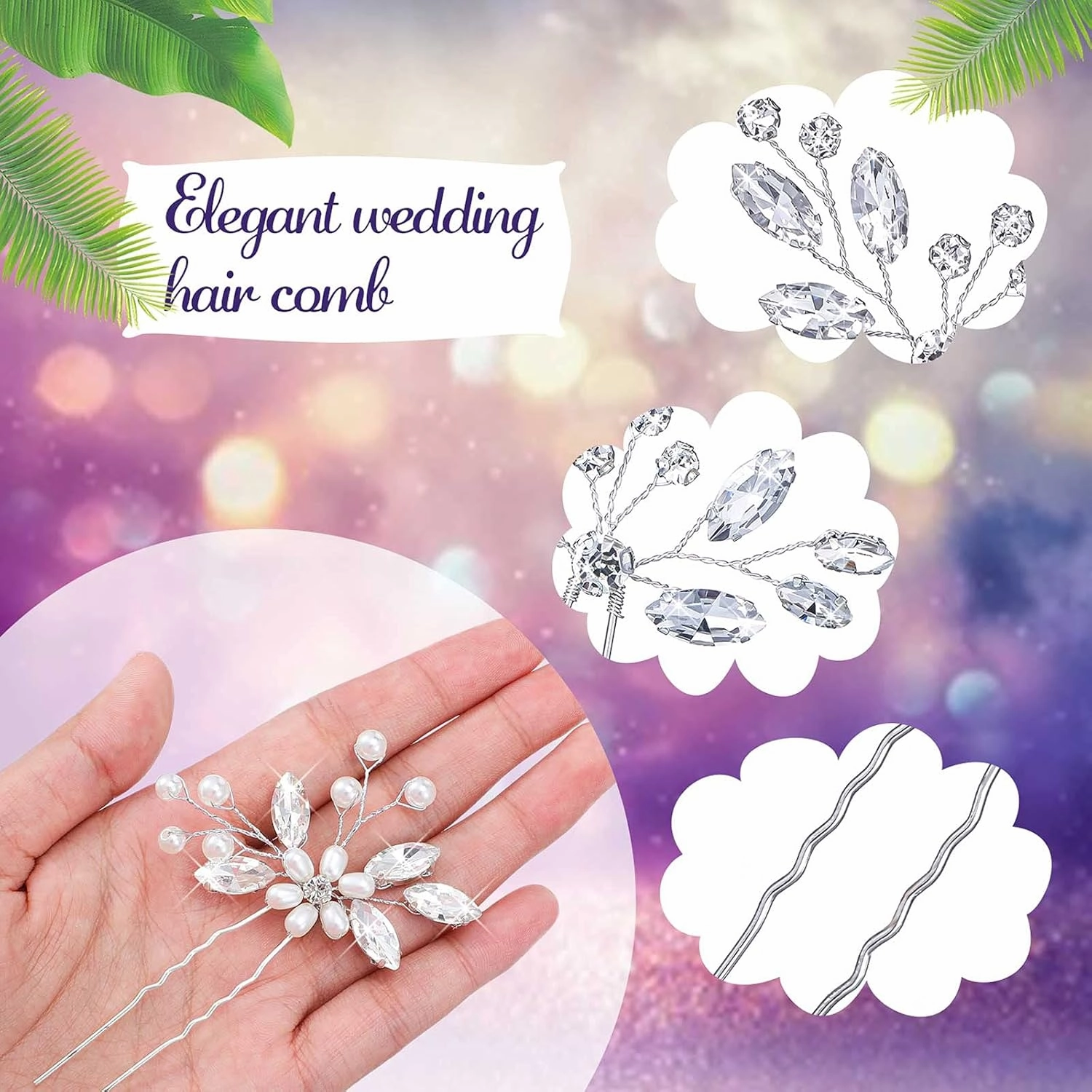 Yeshone 5 Pieces Wedding Hair Comb Bridal Hair Pins Crystal Pearl Hair Accessories Rhinestone Flower Piece for Wedding Bride Women(Silver)