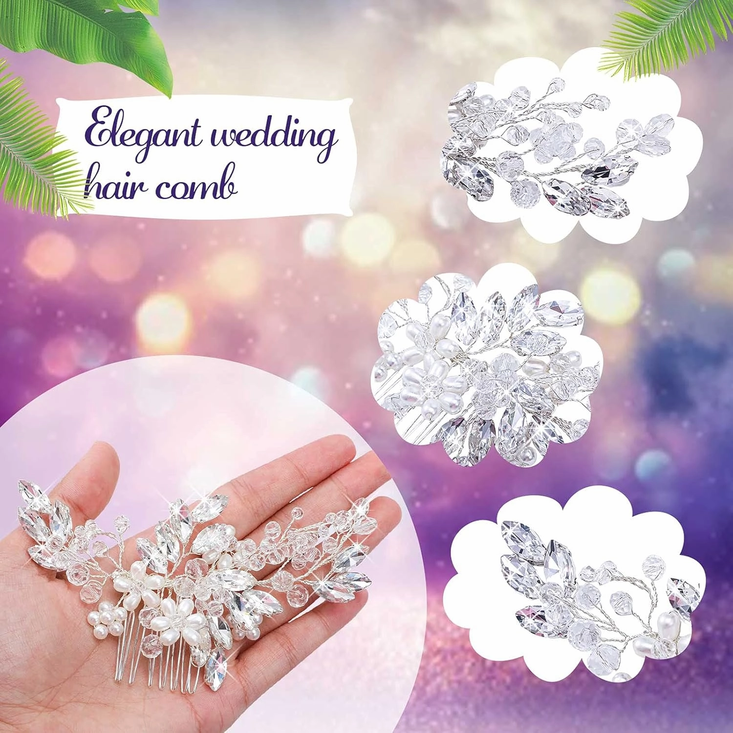 Yeshone 5 Pieces Wedding Hair Comb Bridal Hair Pins Crystal Pearl Hair Accessories Rhinestone Flower Piece for Wedding Bride Women(Silver)