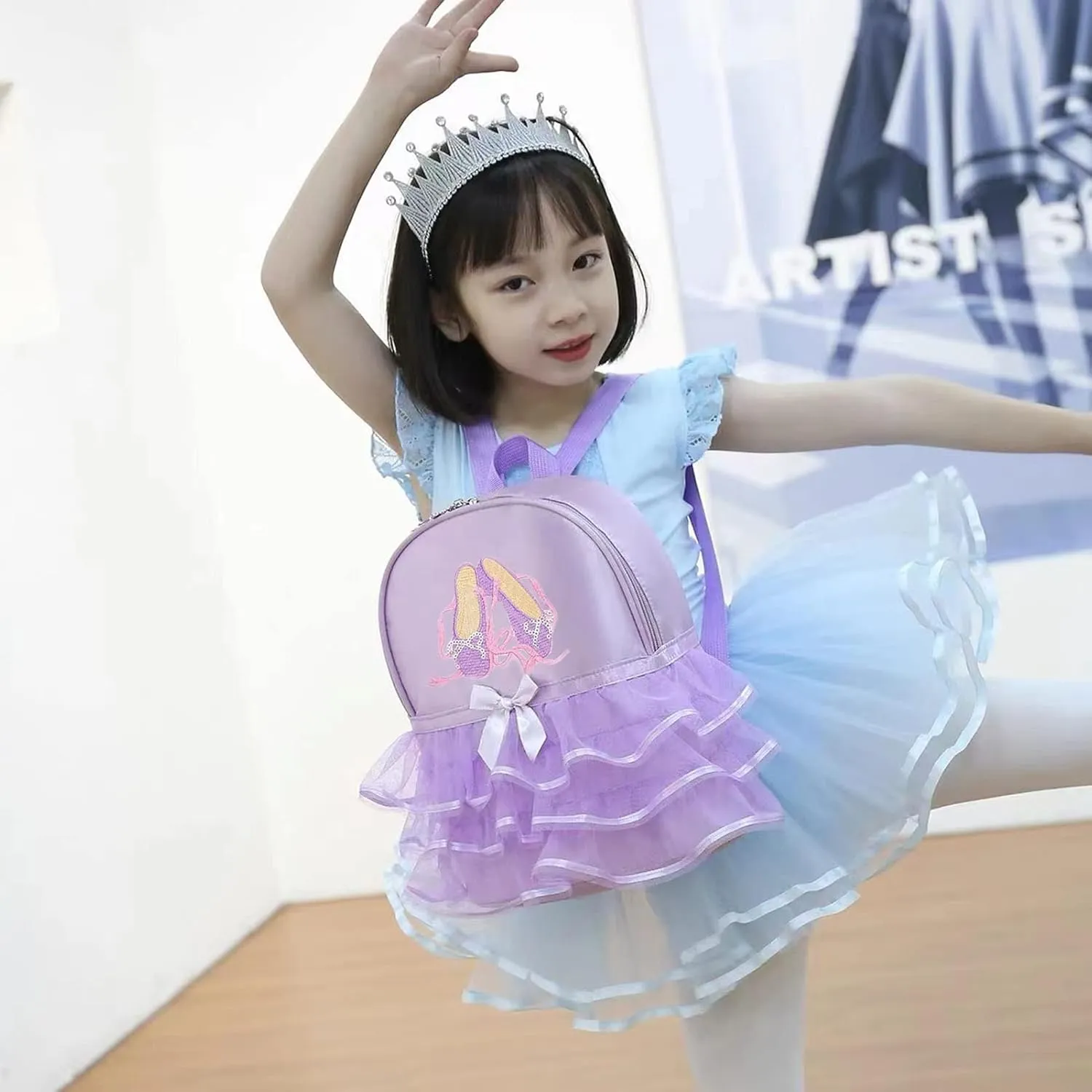 Yitengteng Princess Ballerina Backpack Dance Bag for Toddler Girls Nylon Backpack