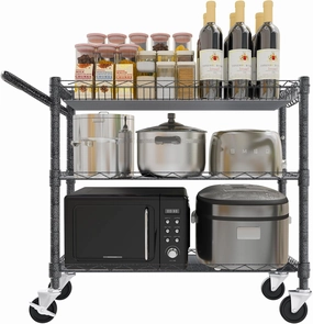 YNN Utility Rolling Cart,990Lbs 3 Tier Heavy Duty Metal Cart with Wheels & Handle NSF Wheeled Cart 31" D x 18" W x 33" H for Bedroom, Bathroom, Kitchen,Garden,Decor,Serving