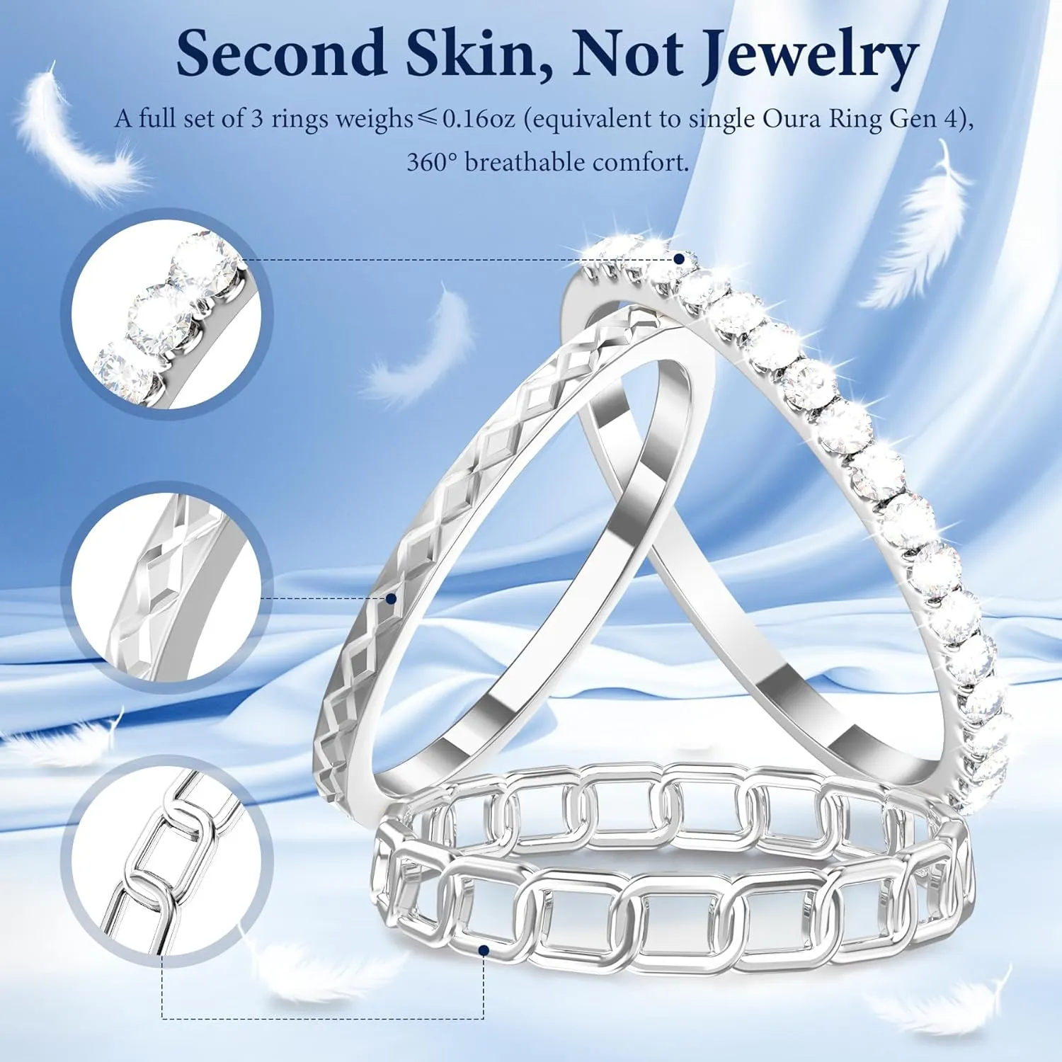 YWXTW 3 Pack 14K Gold-Plated Non Tarnish Stacking Rings for Oura Gen 4/Ultrahuman/Samsung/Diamond, Timeless Elegance White Zirconia Engagement/Promise Oura Stack Band Gift for Women