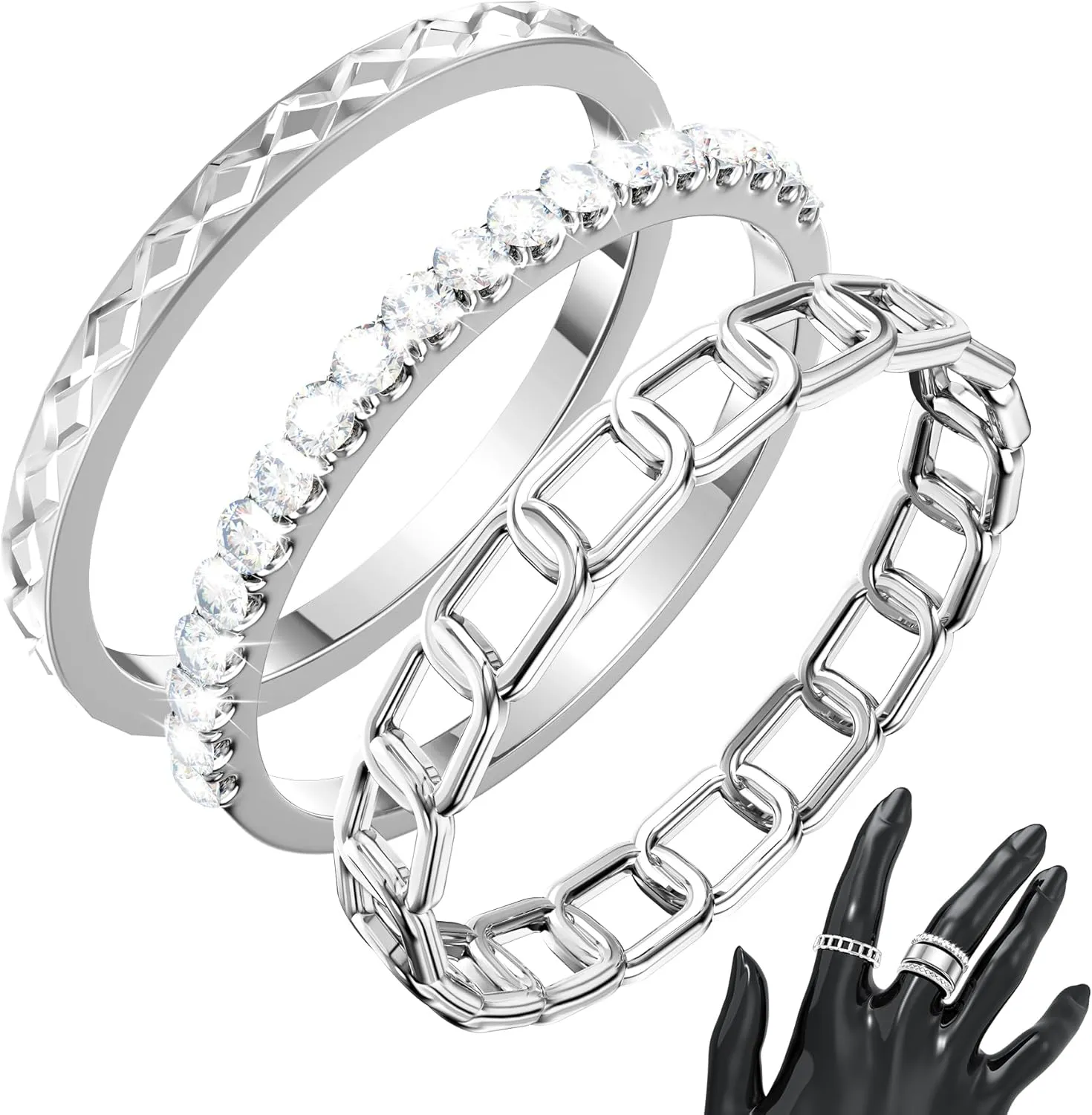 YWXTW 3 Pack 14K Gold-Plated Non Tarnish Stacking Rings for Oura Gen 4/Ultrahuman/Samsung/Diamond, Timeless Elegance White Zirconia Engagement/Promise Oura Stack Band Gift for Women