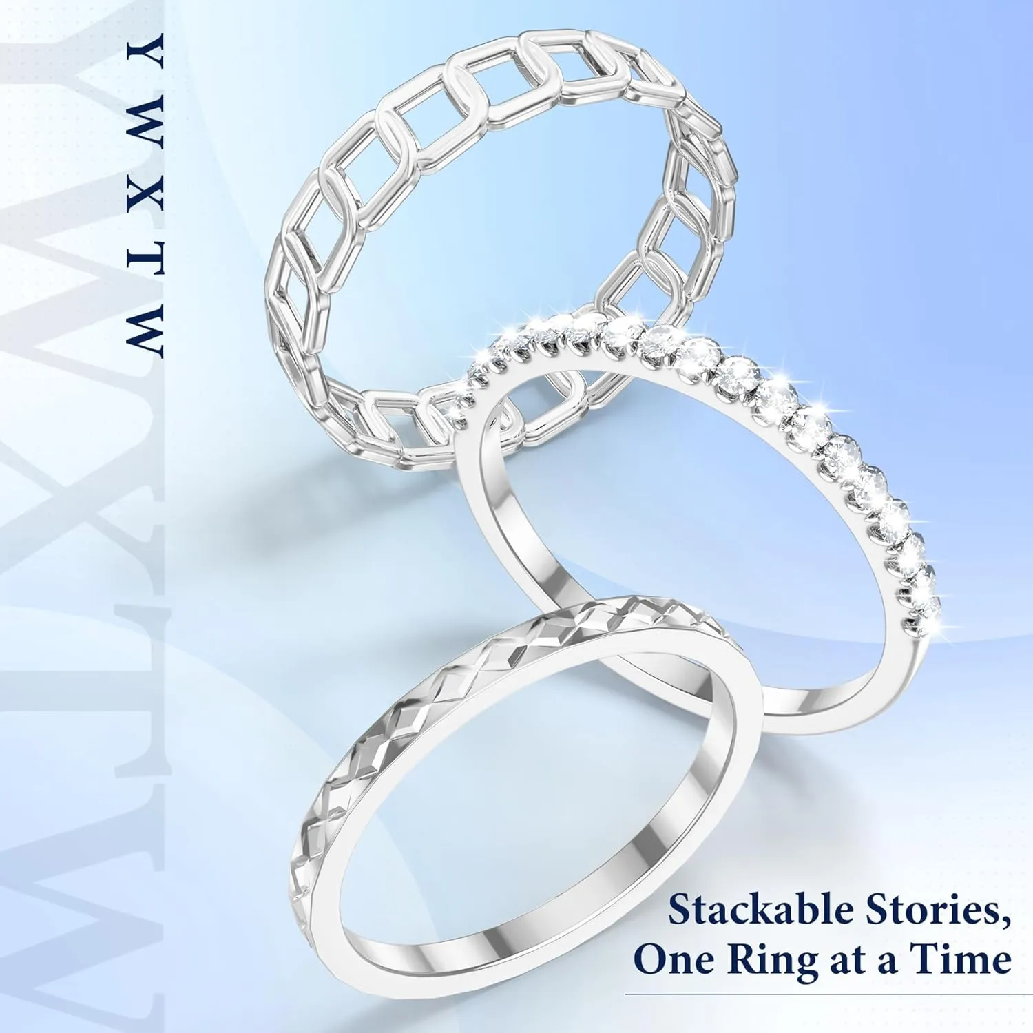 YWXTW 3 Pack 14K Gold-Plated Non Tarnish Stacking Rings for Oura Gen 4/Ultrahuman/Samsung/Diamond, Timeless Elegance White Zirconia Engagement/Promise Oura Stack Band Gift for Women