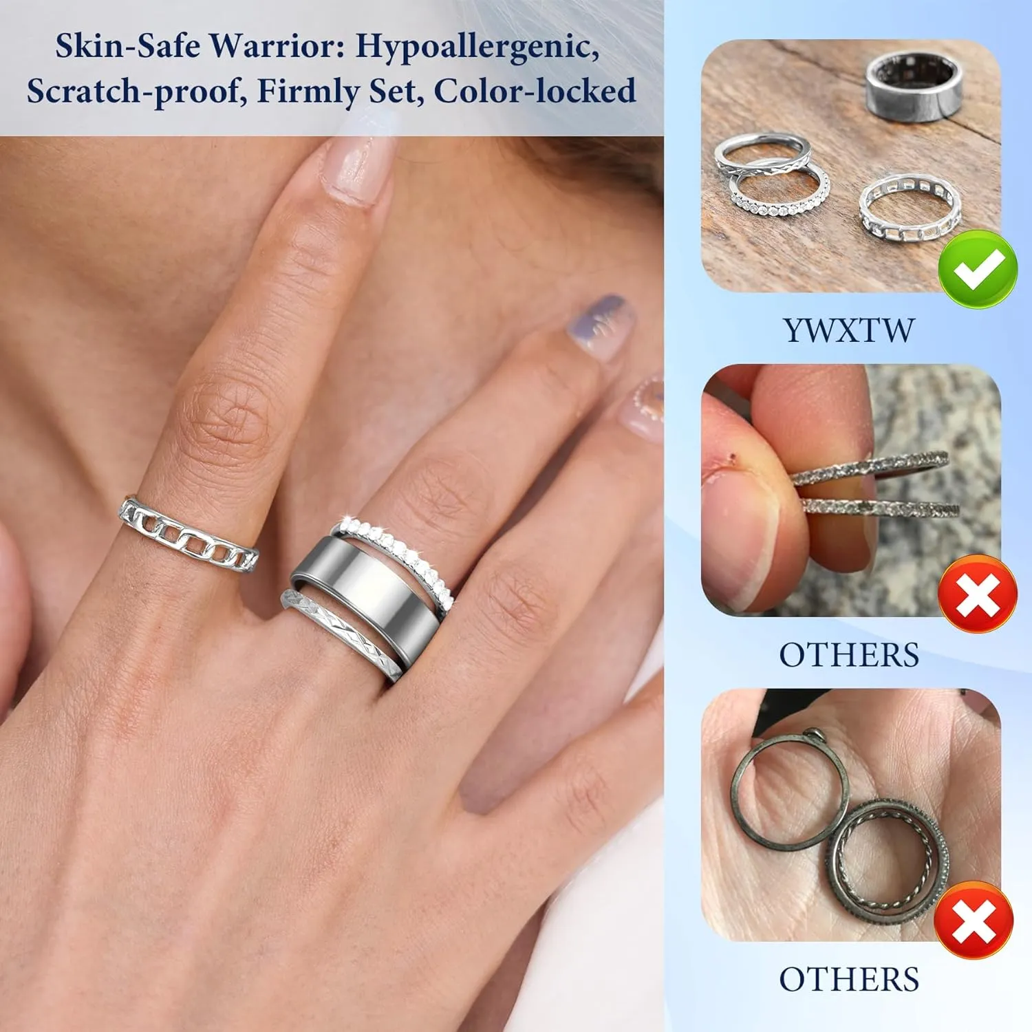 YWXTW 3 Pack 14K Gold-Plated Non Tarnish Stacking Rings for Oura Gen 4/Ultrahuman/Samsung/Diamond, Timeless Elegance White Zirconia Engagement/Promise Oura Stack Band Gift for Women