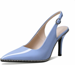 Zamikoo Women Slingback High Heels Beaded Pumps Pointed Toe Slip On 3.5 Inch Stilettos Ankle Strap Patent Leather Shoes US Size 5 -Size 13