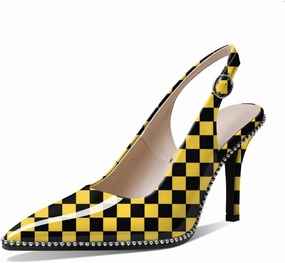 Zamikoo Women Slingback High Heels Beaded Pumps Pointed Toe Slip On 3.5 Inch Stilettos Ankle Strap Patent Leather Shoes US Size 5 -Size 13