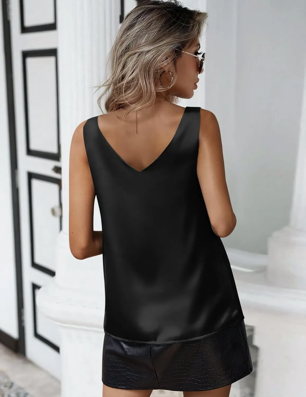 Zeagoo Women 2025 Silk Satin Tank Tops Dressy V Neck Camisole Blouse Casual Sleeveless Cami Summer Tanks Shirt