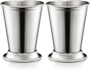 ZEAYEA Set of 2 Mint Julep Cups, Classic Stainless Steel Glasses for Party Bar Home Restaurant, 12 oz Metal Cocktail Glasses for Beer Juice Beverage, Silver