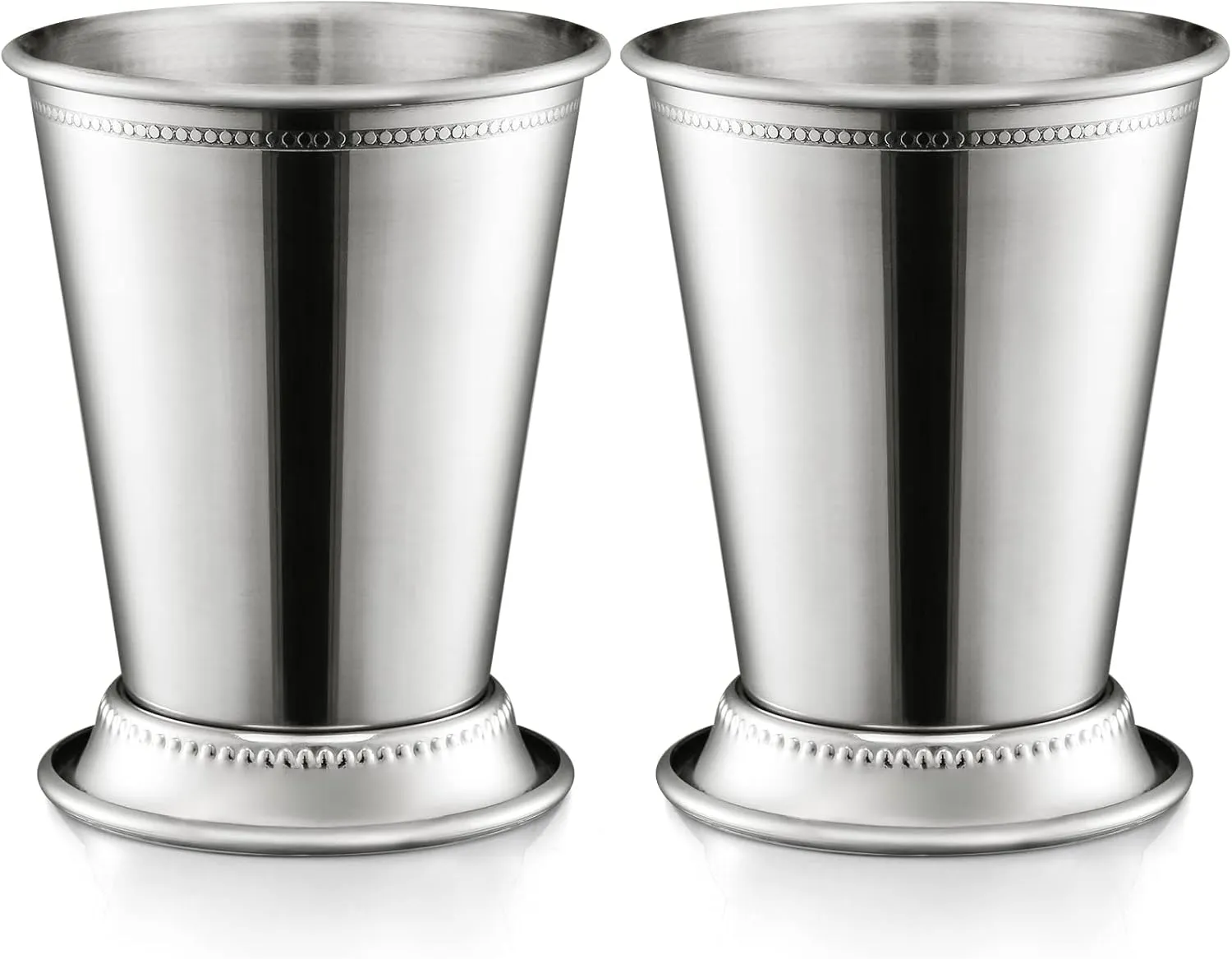 ZEAYEA Set of 2 Mint Julep Cups, Classic Stainless Steel Glasses for Party Bar Home Restaurant, 12 oz Metal Cocktail Glasses for Beer Juice Beverage, Silver