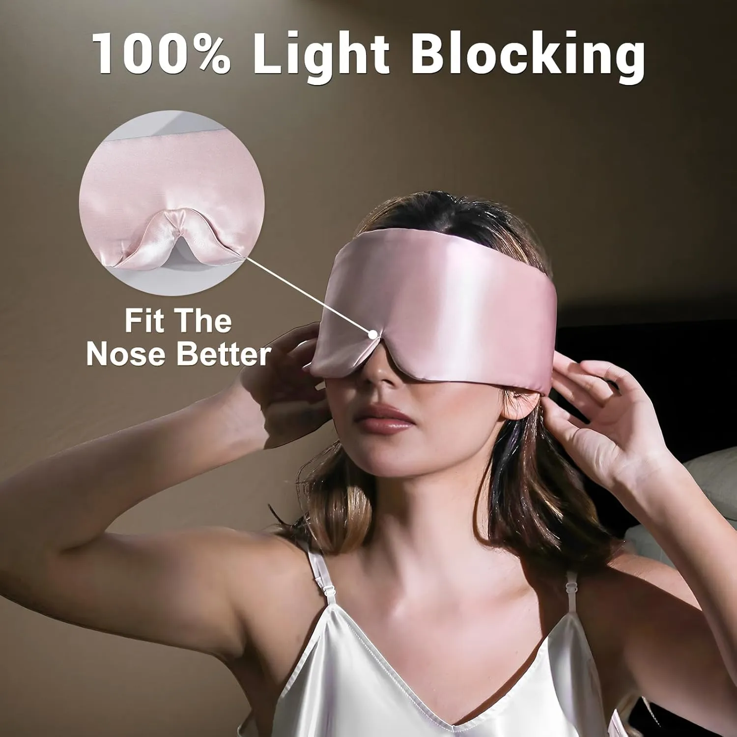 ZIMASILK 100% 22 Momme Mulberry Silk Sleep Mask - Full Silk Filled, Ultra-Soft & Breathable, Face-Hugging Total Blackout Eye Cover for Sleeping (Pink)